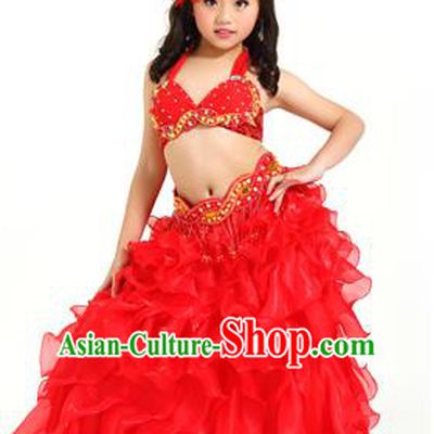 Traditional Indian Belly Dance Red Dress Asian India Oriental Dance Costume for Kids