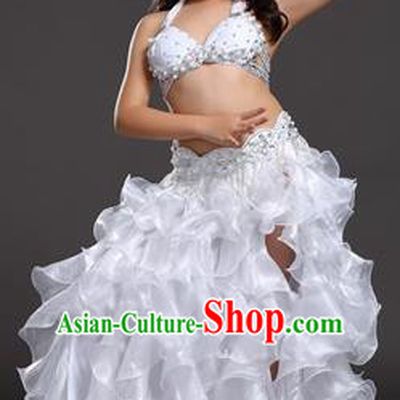 Traditional Indian Belly Dance White Dress Asian India Oriental Dance Costume for Kids