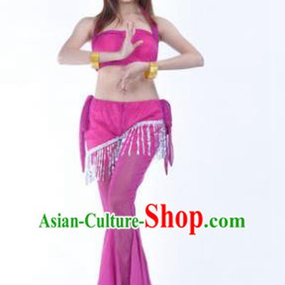 Traditional Indian Belly Dance Training Clothing India Oriental Dance Rosy Outfits for Women