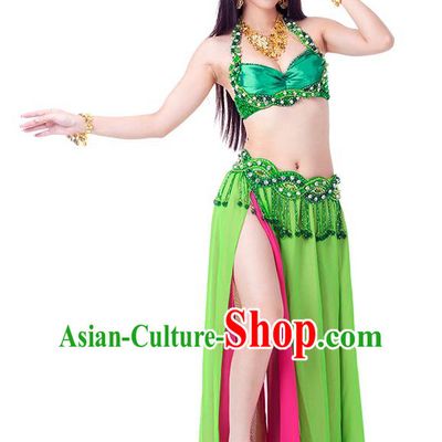 Traditional Indian Belly Dance Green and Rosy Dress India Oriental Dance Clothing for Women