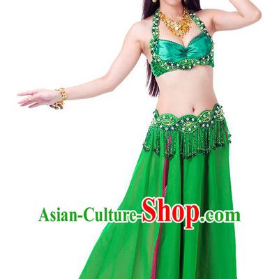 Traditional Indian Belly Dance Green Dress India Oriental Dance Clothing for Women