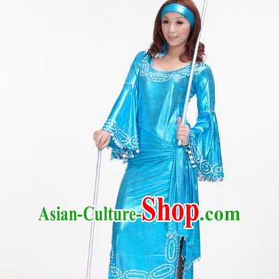 Traditional Romany Performance Light Blue Dress Oriental Dance Belly Dance Costume for Women