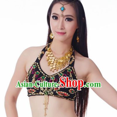 Indian Belly Dance Black Brassiere Upper Outer Garment Asian India Oriental Dance Costume for Women