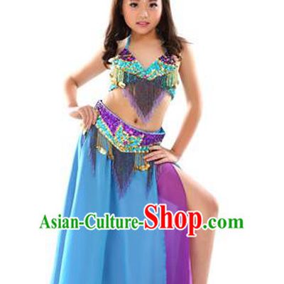 Traditional Children Bollywood Dance Blue Dress Indian Dance Belly Dance Costume for Kids