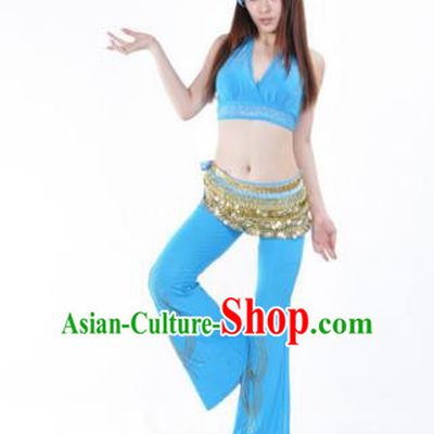 Traditional Performance Bollywood Dance Blue Uniforms Indian Belly Dance Costume for Women