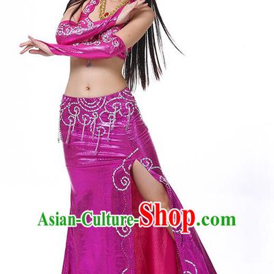 Traditional Oriental Dance Performance Rosy Dress Indian Belly Dance Costume for Women