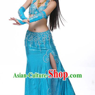 Traditional Oriental Dance Performance Blue Dress Indian Belly Dance Costume for Women