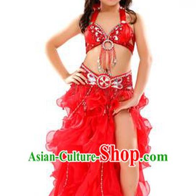 Traditional Indian Children Stage Performance Red Dress Oriental Belly Dance Costume for Kids
