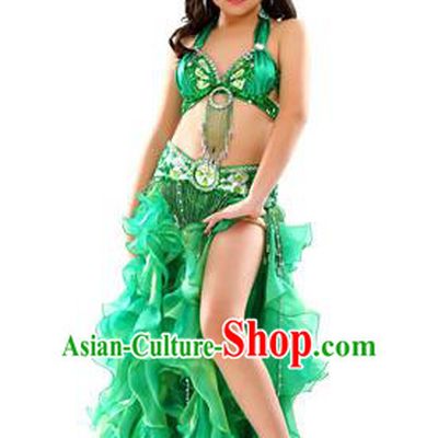Traditional Indian Children Stage Performance Green Dress Oriental Belly Dance Costume for Kids