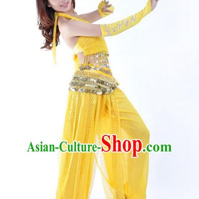 Traditional Indian Stage Performance Yellow Uniforms Oriental Belly Dance Costume for Women