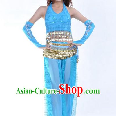 Traditional Indian Stage Performance Blue Uniforms Oriental Belly Dance Costume for Women