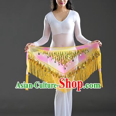 Indian Belly Dance Yellow Sequin Fichu Scarf Belts India Raks Sharki Waistband for Women