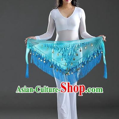 Indian Belly Dance Lake Blue Sequin Fichu Scarf Belts India Raks Sharki Waistband for Women