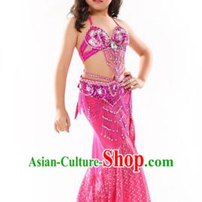 Traditional Indian Children Performance Oriental Dance Pink Dress Belly Dance Costume for Kids