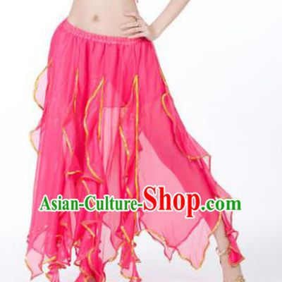 Traditional Indian Belly Dance Rosy Ruffled Skirt India Oriental Dance Costume for Women