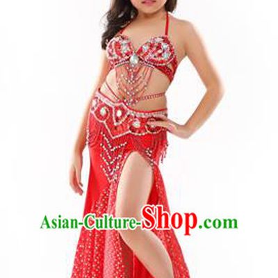 Traditional Indian Children Performance Oriental Dance Red Dress Belly Dance Costume for Kids