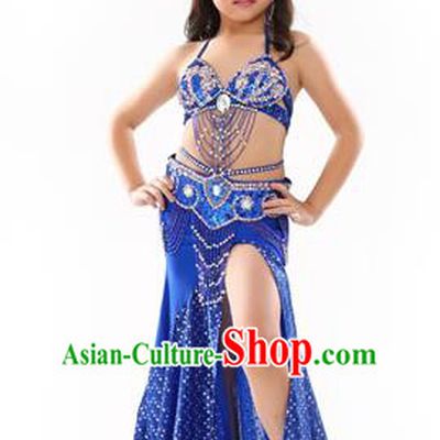 Traditional Indian Children Performance Oriental Dance Royalblue Dress Belly Dance Costume for Kids