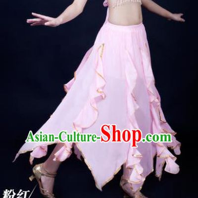 Traditional Indian Belly Dance Pink Ruffled Skirt India Oriental Dance Costume for Women