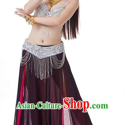 Traditional Indian Performance Rosy and Black Dress Belly Dance Costume for Women