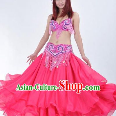 Traditional India Oriental Bollywood Dance Costume Indian Belly Dance Rosy Dress for Women