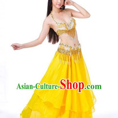 Traditional Oriental Bollywood Dance Costume Indian Belly Dance Yellow Dress for Women