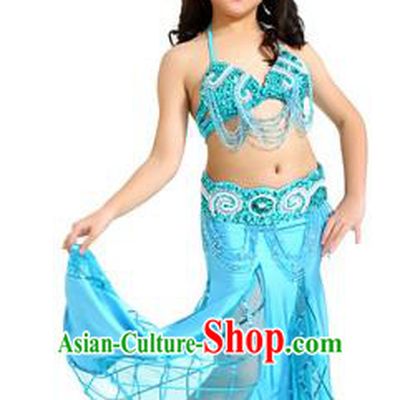 Traditional Children Oriental Bollywood Dance Costume Indian Belly Dance Blue Dress for Kids