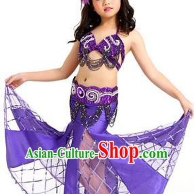 Traditional Children Oriental Bollywood Dance Costume Indian Belly Dance Purple Dress for Kids