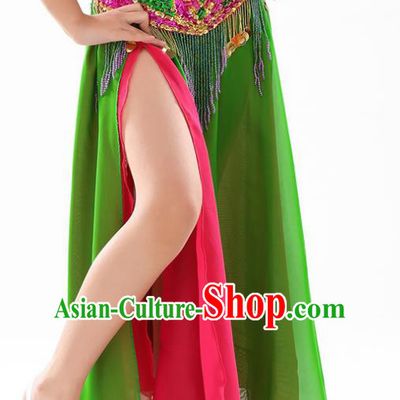 Traditional Indian Children Stage Dance Green Skirt Belly Dance Costume for Kids