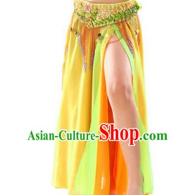 Traditional Indian Children Stage Dance Yellow Skirt Belly Dance Costume for Kids