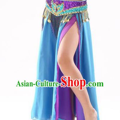 Traditional Indian Children Stage Dance Blue Skirt Belly Dance Costume for Kids