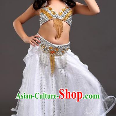 Indian Traditional Stage Performance Dance White Dress Belly Dance Costume for Kids
