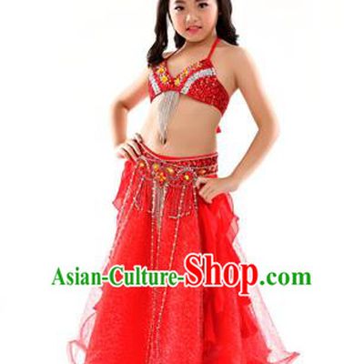 Indian Traditional Stage Performance Dance Red Dress Belly Dance Costume for Kids