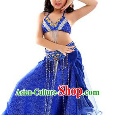 Indian Traditional Stage Performance Dance Royalblue Dress Belly Dance Costume for Kids