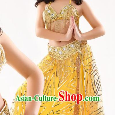 Traditional Indian Children Oriental Dance Yellow Dress Belly Dance Costume for Kids