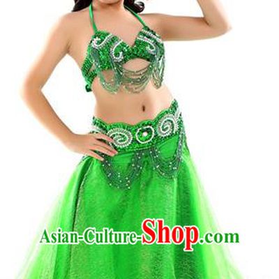 Traditional Indian Children Dance Performance Green Dress Belly Dance Costume for Kids