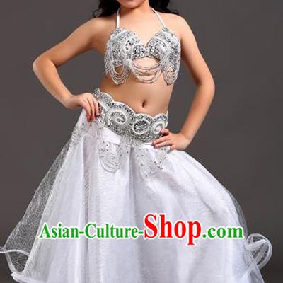 Traditional Indian Children Dance Performance White Dress Belly Dance Costume for Kids