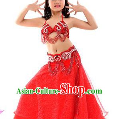 Traditional Indian Children Dance Performance Red Dress Belly Dance Costume for Kids