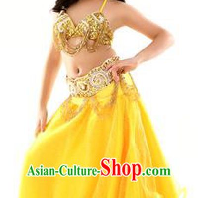 Traditional Indian Children Dance Performance Yellow Dress Belly Dance Costume for Kids