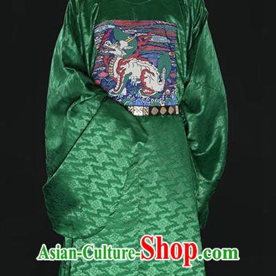 Chinese Ming Dynasty Court Censor Costumes Ancient Chancellor Embroidered Haechi Green Robe for Men