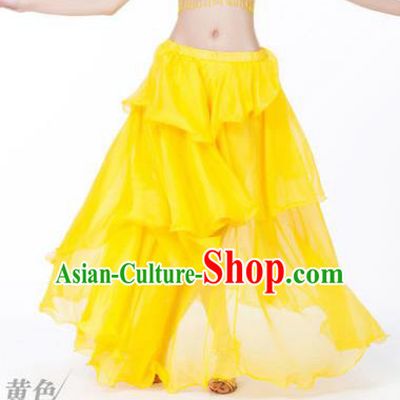Indian Belly Dance Stage Performance Costume, India Oriental Dance Yellow Spiral Skirt for Women
