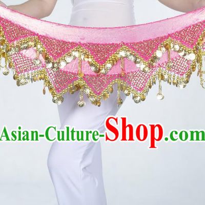 Indian Belly Dance Accessories Golden Sequin Pink Waist Chain Belts India Raks Sharki Waistband for Women