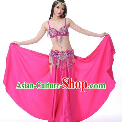 Asian Indian Belly Dance Costume Stage Performance Oriental Dance Rosy Dress for Women
