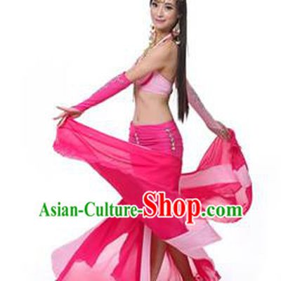 Asian Indian Bollywood Belly Dance Costume Stage Performance Oriental Dance Rosy and Pink Dress for Women