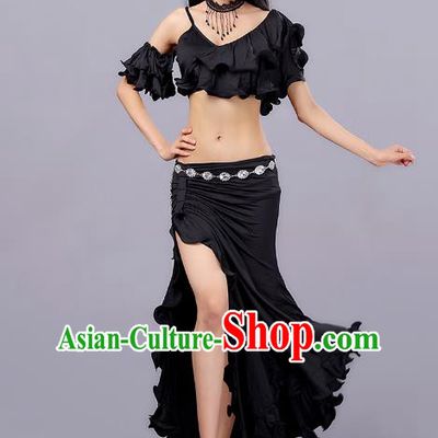Asian Indian Traditional Oriental Dance Costume Belly Dance Stage Performance Black Dress for Women