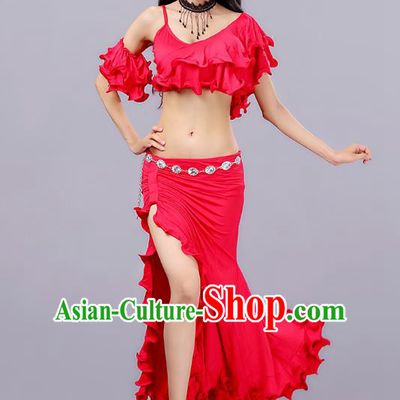 Asian Indian Traditional Oriental Dance Costume Belly Dance Stage Performance Red Dress for Women
