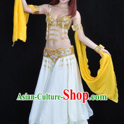 Asian Indian Traditional Oriental Dance White Dress Belly Dance Stage Performance Costume for Women