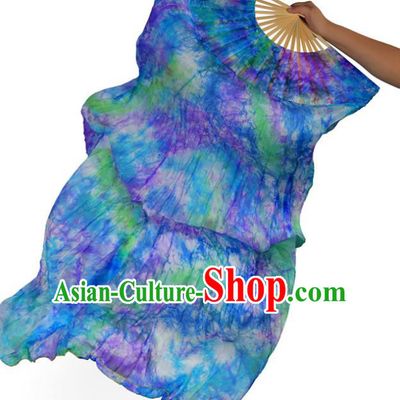 Indian Belly Dance Props Deep Blue Silk Folding Fans Stage Performance Dance Fan for Women