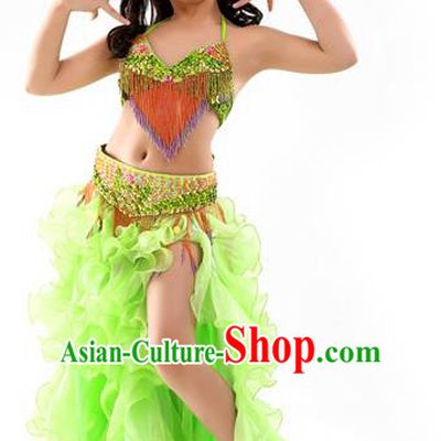 Asian Indian Belly Dance Costume Stage Performance Oriental Dance Light Green Dress for Kids