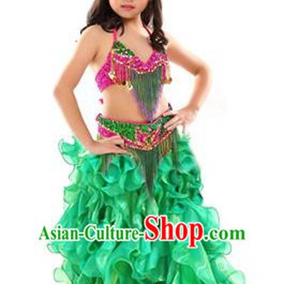 Asian Indian Belly Dance Costume Stage Performance Oriental Dance Green Dress for Kids