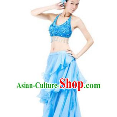 Indian Traditional Dance Blue Dress Oriental Belly Dance Stage Performance Costume for Women